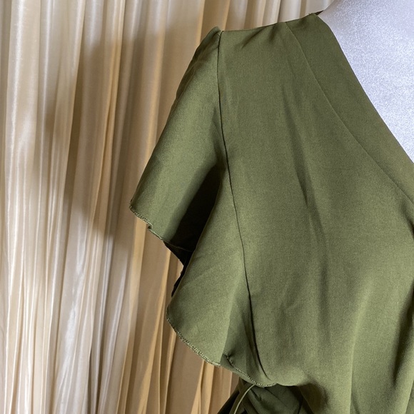 Olive Green Tie waist Dress - Picture 9 of 12